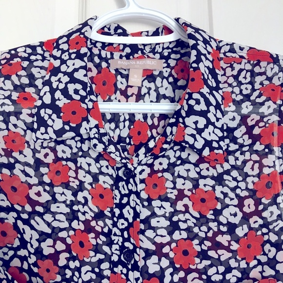 BANANA REPUBLIC Orange Floral Sheer Blouse Size S - Picture 3 of 7